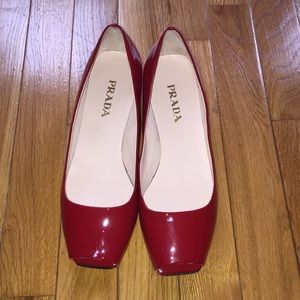 Worn once! Prada Red Patent Leather Peep Toes